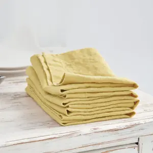 Free Sample yellow linen/cotton napkin linen tea towel set custom print with mitered corners nz