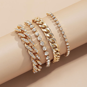 Wholesale New Fashionable <strong>Stack</strong> Bracelets Sets Crystal Rhinestone <strong>Silver</strong> Chain Bracelet Chunky Cuban Bracelet for Women Men - Product Image 3