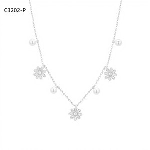 Amy Amy Pearl Necklace 925 <b>Silver</b> Flower Pendant Women's Everyday Wear Cute Style White Faux Pearl <b>Snake</b> <b>Chain</b> Jewelry - Product Image 2