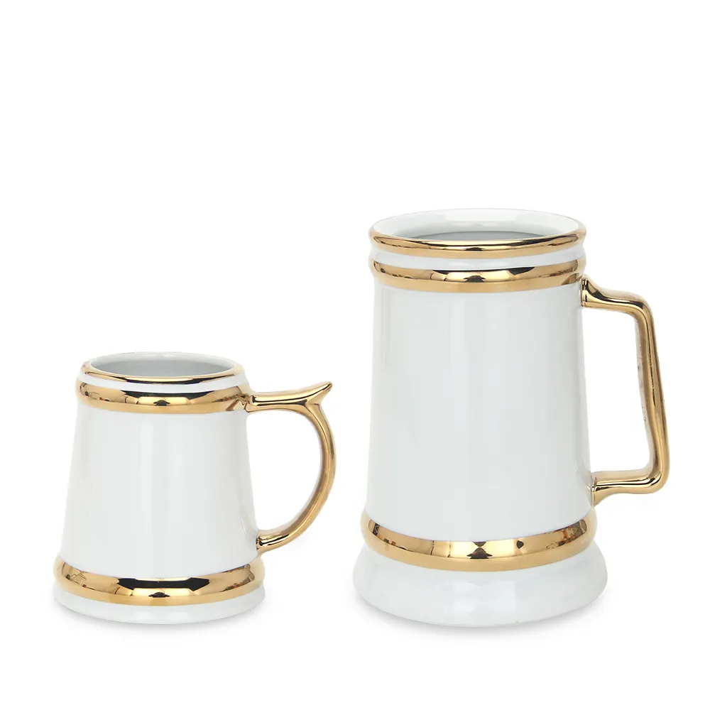 V129 tazza bianca vaso boccale di birra in ceramica con bocca d'oro vaso di fiori grande decorazione tazza d'oro