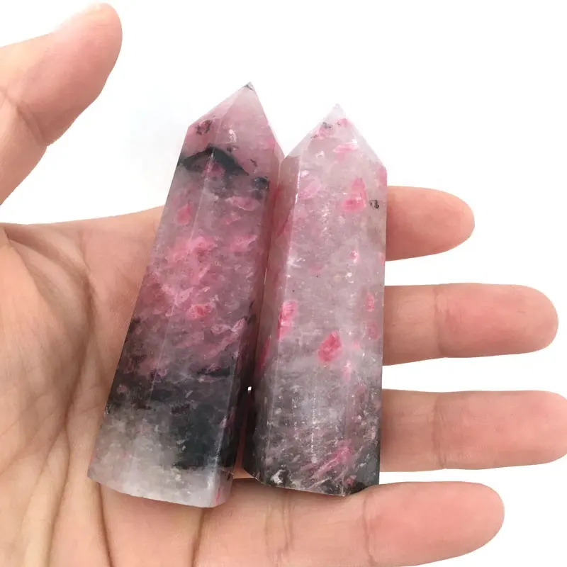 Wholesale natural hot selling Brazil crystal Black beauty wands points pink tourmaline tower for decoration