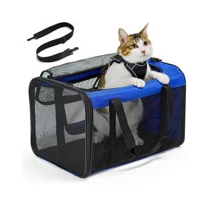 बड़ी क्षमता वाली पालतू वाहक बैग पोर्टेबल हैंडहेल्ड जाल छोटे कुत्तों बिल्लियों के लिए काले काले नीले रंग की यात्रा आउटडोर उपयोग - Product Image 1