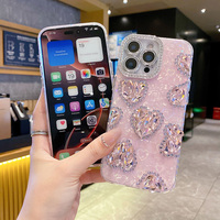 Pour iPhone 15 Pro Max, nouveau, étui de téléphone portable en forme de cœur en diamant fait à la main, pour Funda Para iPhone 17 Pro Max, coque en strass