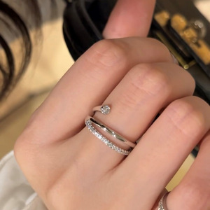 Bague pour femme en argent sterling S925, style européen et américain, rangée de pierres brisées, luxe léger, bague d'anniversaire fermée - Product Image 2