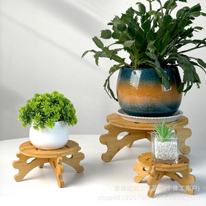 Bamboo Flower Stand Pot Base <b>Desktop</b> Indoor Plant Succulent Holder Ornament Fish Tank <b>Shelf</b> - Product Image 3