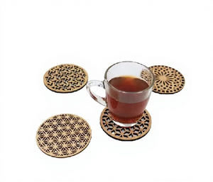 Best Selling Eco-Friendly Modern Design Round Wooden Laser Cut Engraved <b>Drink</b> Tea <b>Coaster</b> High Quality Handicrafts India - Product Image 1