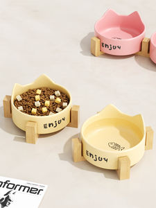 Mangkuk Kucing Keramik Pola Solid untuk Makanan dan Air dengan Pelindung Leher Mudah Berdiri untuk Kucing dan Anjing - Product Image 3