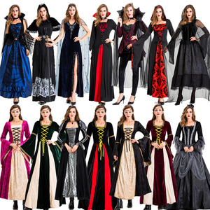 Costume de vampire d'Halloween pour adulte cape de mascarade avec longue jupe de sorcière noire <span class=keywords><strong>tenue</strong></span> Cosplay - Product Image 1