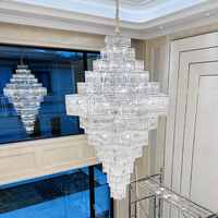 Lustre moderne pour escalier, lustres en cristal pour villa, lustre de plafond de luxe, long lustre suspendu, lustre de luxe pour hall d'entrée