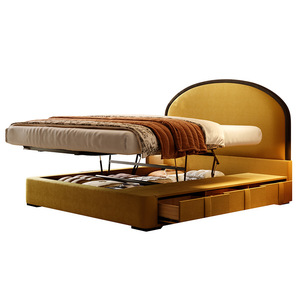 <span class=keywords><strong>Lit</strong></span> en tissu chenille rétro pour la fin de l'été, <span class=keywords><strong>lit</strong></span> double avec rangement coulissant de style mid-century pour chambre principale - Product Image 6