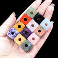 Vente en gros de pendentifs en cristal carré de 16 mm en quartz rose naturel, améthyste, œil de tigre, avec un grand trou de 5 mm, accessoires de bijoux