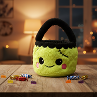 Seau à bonbons en peluche mignon pour Halloween, sac de truc ou treat Frankenstein, panier cadeau en fausse fourrure douce pour enfants, fournitures de fête de fin d'année