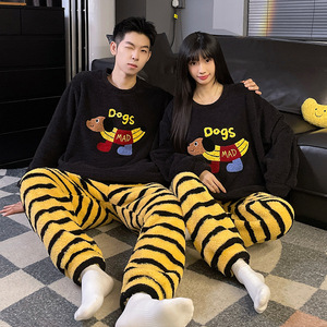 <span class=keywords><strong>Pigiama</strong></span> Termico Autunno Inverno per Coppie, Maniche Lunghe, Foderato in <span class=keywords><strong>Pile</strong></span> Corallo per Donna, Spesso e Carino con Cartoni Animati, Abbigliamento da Casa per <span class=keywords><strong>Uomo</strong></span> - Product Image 2