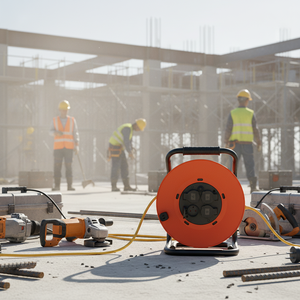 Enrouleur de câble portable en plastique 16A IP44 25/<span class=keywords><strong>50M</strong></span> avec prise Schuko, disjoncteur thermique et voyant lumineux - Product Image 4