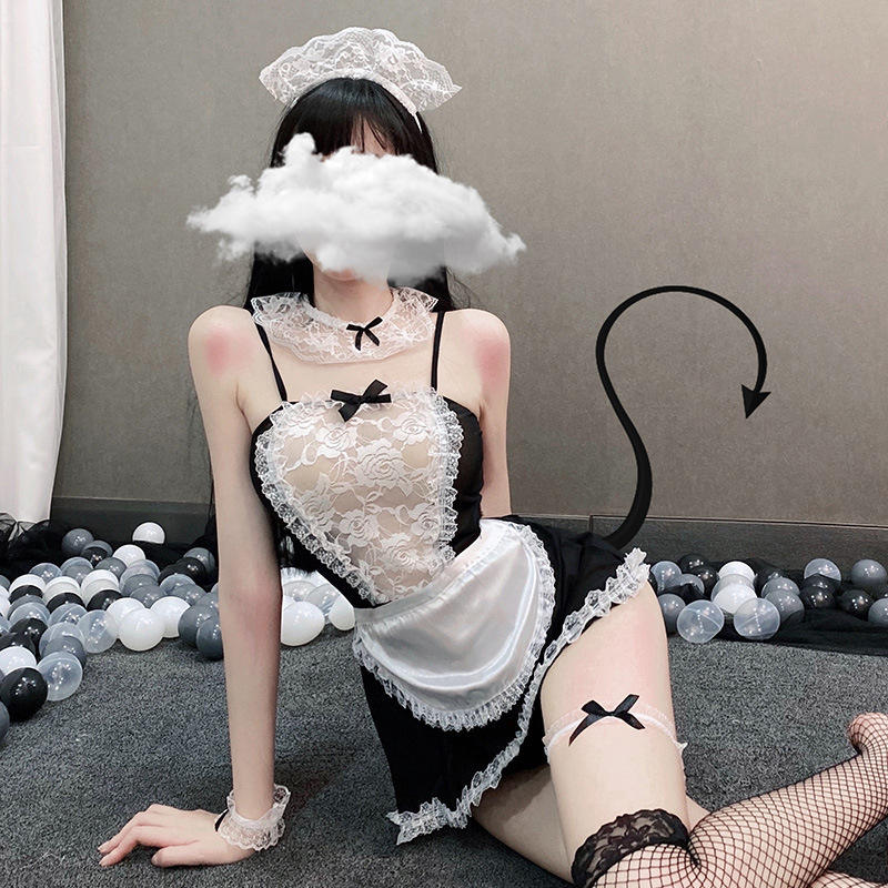 Maid outfit includes headband + wristbands + leg bands + apron