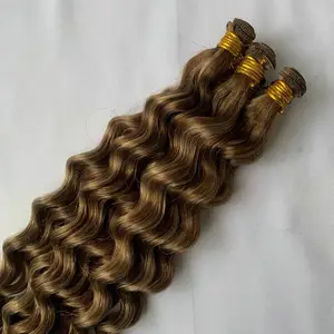 Hot Bán Bán Buôn Tay Tied Sợi Ngang Đúp Rút Ra 100% Trinh Nữ Remy Tóc Mở Rộng Vô Hình Liền Mạch Balayage Màu Sóng Sâu