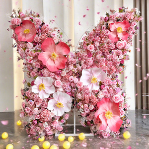 Décoration populaire d'extérieur en fleurs artificielles en soie, arche en forme de papillon pour toile de fond de mariage avec support - Product Image 2
