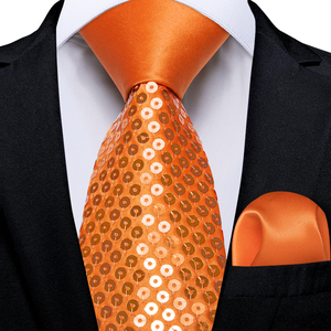 Cravates orange pour hommes, rayées, paisley, florales, jacquard, motif <span class=keywords><strong>3D</strong></span>, décontractées, pour mariage, fête, cravate, mouchoir, boutons de manchette, cadeau, dropshipping - Product Image 4