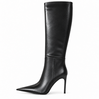 Bottes noires à bout pointu pour femmes, talon aiguille, fermeture éclair latérale, en cuir, élégantes, pour soirée