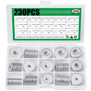 230 Uds 304 arandelas de guardabarros grandes de acero inoxidable Kit surtido 15 tamaños M3 M4 M5 M6 M8 M10 M12 arandela plana ampliada - Product Image 2
