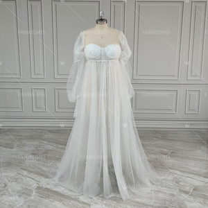 Foto de alta calidad blanco perla tul Puff <span class=keywords><strong>vestido</strong></span> de maternidad de manga larga para Baby Shower Sexy frente abierto bata de mujer <span class=keywords><strong>embarazada</strong></span> - Product Image 2