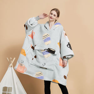 샘플 사용 가능한 겨울 대형 까마귀 담요 소매 양털 운동복 격자 무늬 까마귀 여성 포켓 후드 땀 특대 - Product Image 4