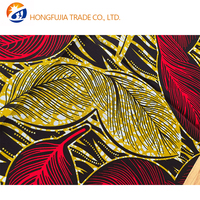 Kain Batik Afrika Asli 100% Katun, Motif Bulu Merah Daun Emas, Kain Ankara untuk Pakaian, Kerudung, Dekorasi Furnitur, DIY
