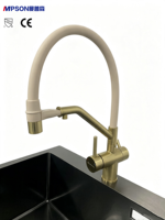 Robinet de cuisine moderne en acier inoxydable à montage sur plan, avec filtre purificateur 3-en-1 en céramique, mitigeur rotatif à 360°, pour usage hôtelier