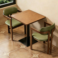 Ensemble de table et chaises de salle à manger en bois commercial, 2/4/6 places, mobilier de café avec chaises rembourrées vertes pour restaurant, café