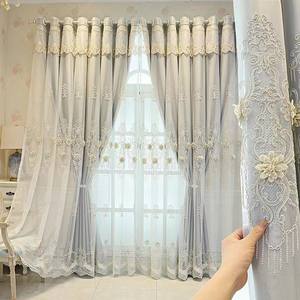 Rideaux européens double couche brodés en relief de luxe haut de gamme pour chambres et salons - Product Image 1