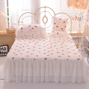 Juego de Sábanas de Algodón con Volantes y Encaje, Estilo Coreano, con Estampado de Cerezas, para Cama de Princesa - Product Image 5