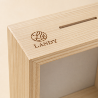 Boîte en bois 3D de luxe avec logo personnalisé, pot à épargne creux de 5 cm de profondeur, fond amovible, impression UV, cadeau photographique, marque Landy