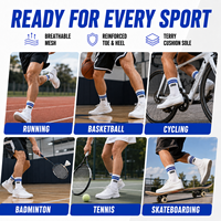 Chaussettes de sport personnalisées Cew, bleu rayé classique, mi-mollet, anti-ampoules, tricot doux, athlétiques, toutes saisons
