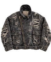 Veste en jean DiZNEW pour homme, style biker, effet usé, fermeture éclair asymétrique, pour les marques de streetwear, fabrication sur mesure OEM