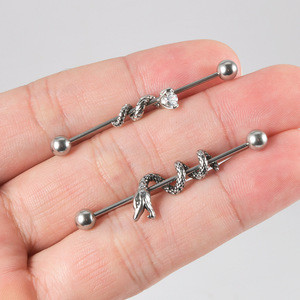 Boucles d'<span class=keywords><strong>oreilles</strong></span> industrielles en acier inoxydable, barbell incurvé en forme de cœur, croix, pour cartilage d'oreille, mariage, fiançailles, personnalisées - Product Image 3
