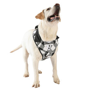 タンポポ犬用ハーネスなしリーシュクリップ付きソフトノーチョークペットベスト簡単なコントロールハンドル付き大型犬用ブラックホワイトチェック - Product Image 4