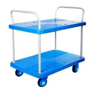 4 roda 330LB beban plastik Platform Double layer Trolley Cart Dolly 19inch x 28.35inch (Baseboard)