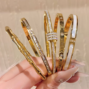 Pulseras y Brazaletes de Lujo al por Mayor de Acero Inoxidable 316L, Chapados en Oro de 14k y 18k, con Circonitas, de Diseñador, para Mujer - Product Image 2