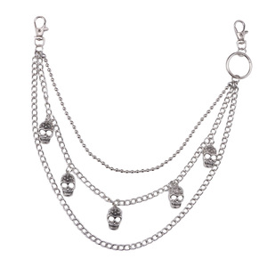 โซ่คาดเอวรูปหัวกะโหลกหลายชั้น สไตล์พังก์ โซ่โลหะตกแต่งสำหรับผู้หญิง แฟชั่นลำลอง โซ่ประดับร่างกาย สีเงินทิเบต - Product Image 5