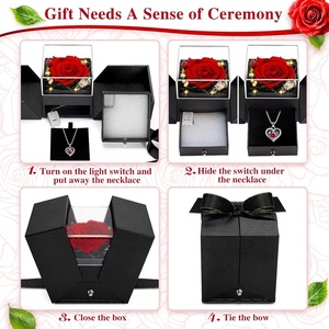 Gift for Mom <strong>Wife</strong> Friend Her Double Door LED Preserved Rose Gift Box with Necklace - Product Image 4