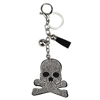 Porte-clés d'Halloween en strass avec fermoir mousqueton, chaîne à maillons, clochette et breloques à pompon noir pour sac à main