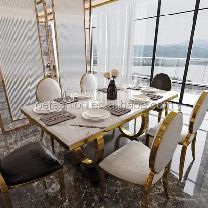 OE-FASHION קלאסי עיצוב מלבני סלון השיש שולחן אוכל וכיסא