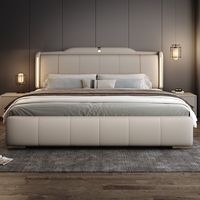 Lit en cuir capitonné de luxe de haute qualité, design moderne, lit en bois massif, cadre de lit élégant de taille king, meubles de chambre à coucher