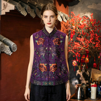Vêtements pour femmes originaux, nouveau style chinois, broderie lourde, col montant, satin ancien, soie de mûrier, ample, violet 4015