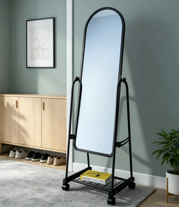 <b>Arched</b> Full Length Floor Mirror Adjustable Standing Vanity Mirror With Wheels Storage Shelf for Bedroom Dressing Room - Product Image 3