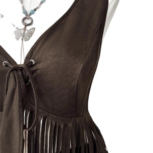 <span class=keywords><strong>Gilet</strong></span> <span class=keywords><strong>long</strong></span> en daim pour <span class=keywords><strong>femme</strong></span>, style western, col en V, sans manches, à franges, coupe ajustée, nouvelle collection été, vente en gros - Product Image 5