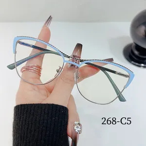 Neue Mode Farbwechsel individuelles Logo Damenoptik Blaulicht-Optische Brille Metall Katzenauge Photokrome Brillenrahmen