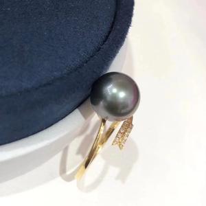 Bague en argent 925 avec perle noire vert paon naturelle, polyvalente, ronde 9-10 mm avec micro défauts, incrustation exquise, édition simple et tendance - Product Image 3