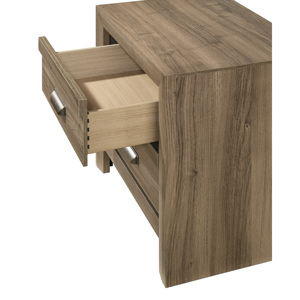 Contemporary Two <b>Drawer</b> Nightstand Wooden <b>Storage</b> Light Brown Warm Wood Finish Bedroom Furniture - Product Image 2