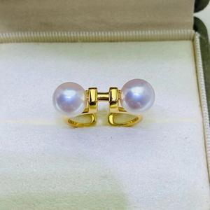 Support vide double pour perles rondes de 7-9 mm en argent S925 pour accessoire de bague DIY pour femme 10154 - Product Image 3